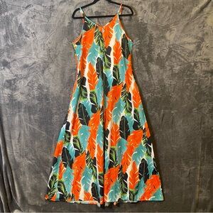 Women’s Large Tropical Leaf Print Maxi Summer Dress Resort Vacation Casual